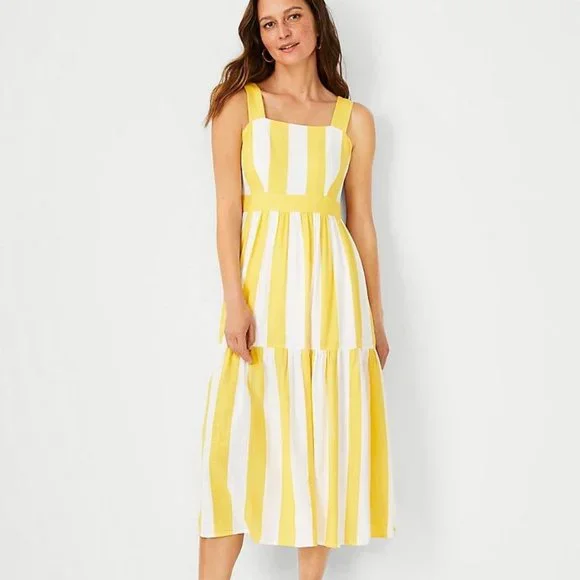 New  Ann Taylor Striped Square Neck Midi Dress - Picture 2 of 4